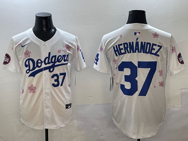 Men Los Angeles Dodgers #37 Hernandez White Sakura Edition 2025 Nike MLB Jersey style 4